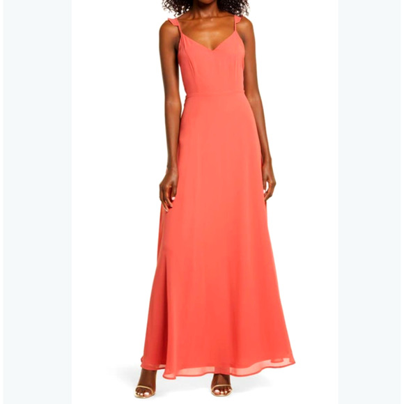 Lulus Dresses & Skirts - Lulus Flutter Strap A-line Chiffon Gown In Rusty Rose Dress sz XS